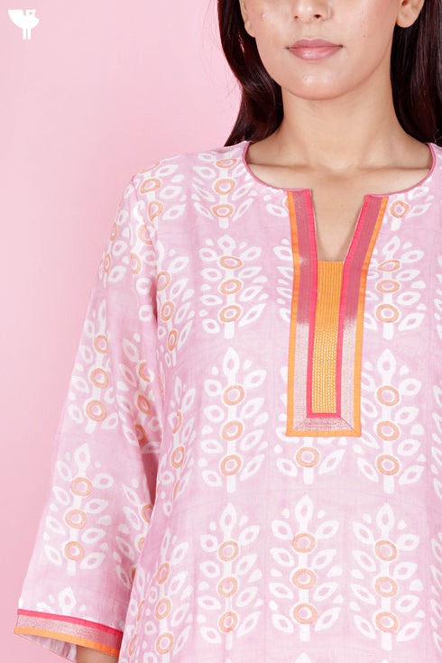Chanderi Silk Kurta Pant And Dupatta Set In Block Print